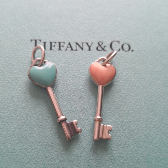Tiffany & Co. Blue and Pink Heart Key Charms - Picture 1 of 6